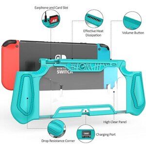 Switch Protector Teal LEYUSMART for Nintendo, Slim TPU Cover HD Tempered Glass